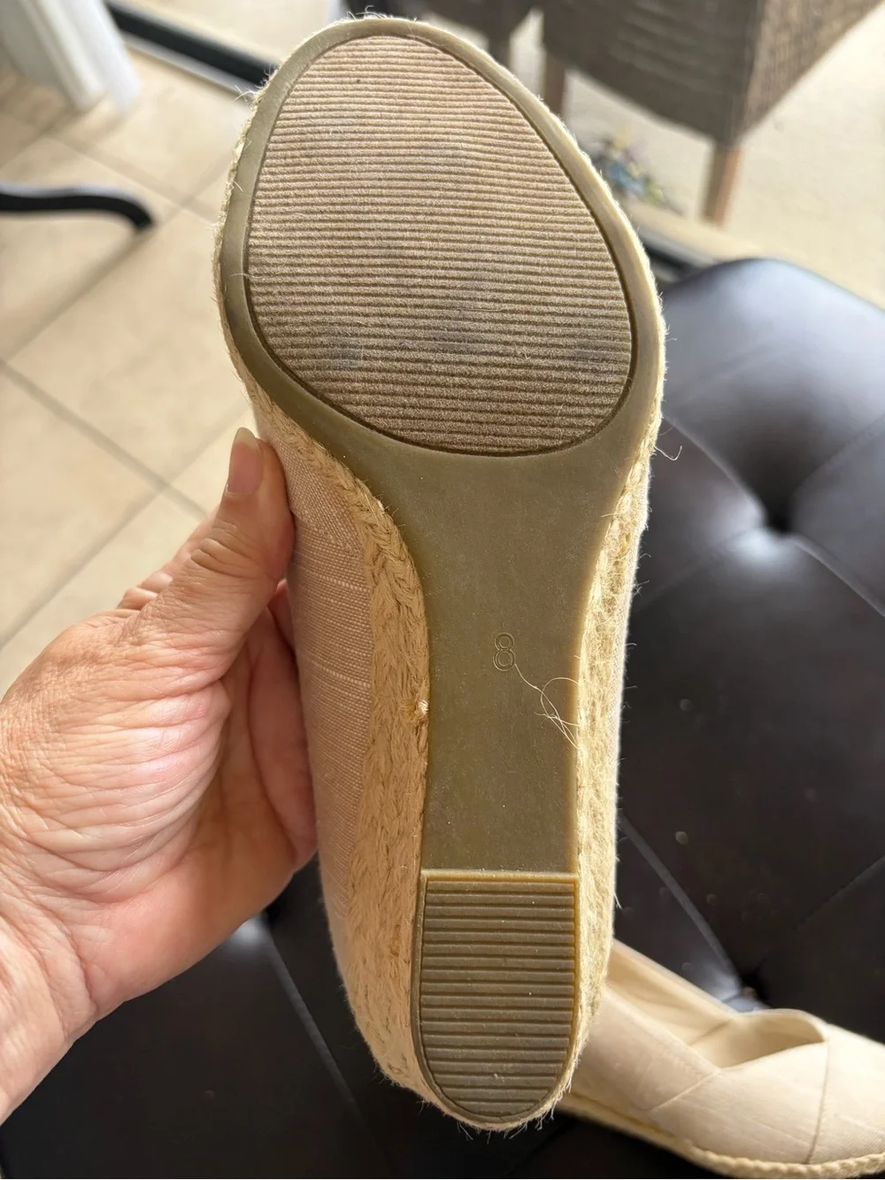 Coach and Four Womens Size 8 Beige Fabric Peep Toe Espadrille Wedge Shoes